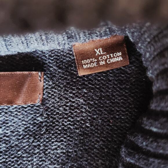 Vintage Perry Ellis 1/4 Zip 100% Cottton Sweater Classic Argyle Charcoal Gray - Picture 4 of 6